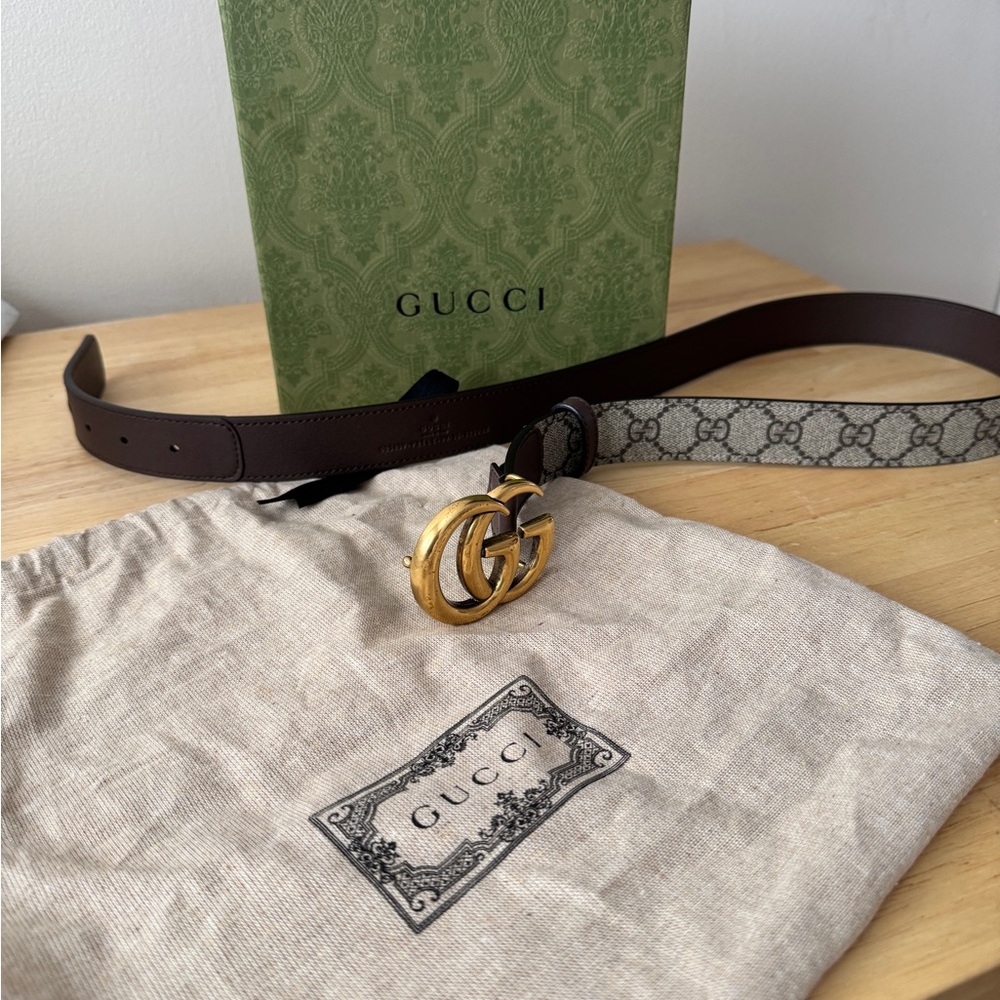 Gucci Marmont Dark Brown Reversible Belt with Gold GG Buckle